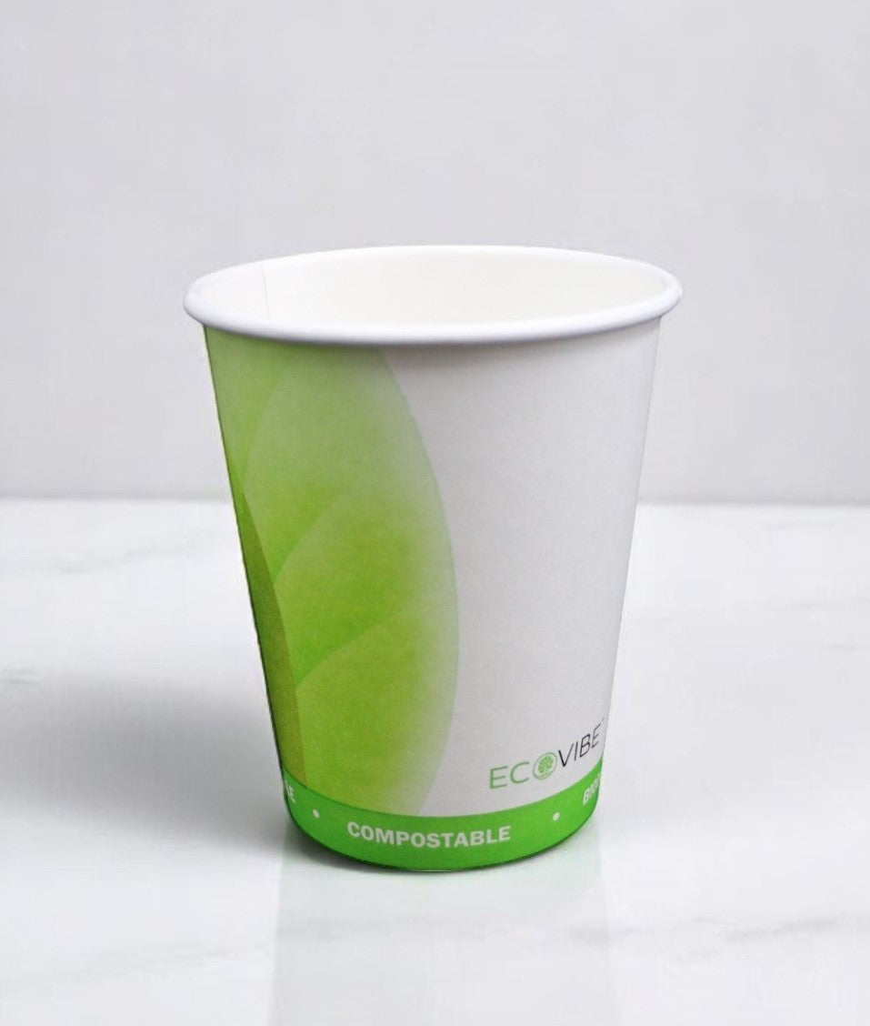 8 Oz Single Wall Ecovibe Leaf Print Compostable Cups 80mm - Qty 1000