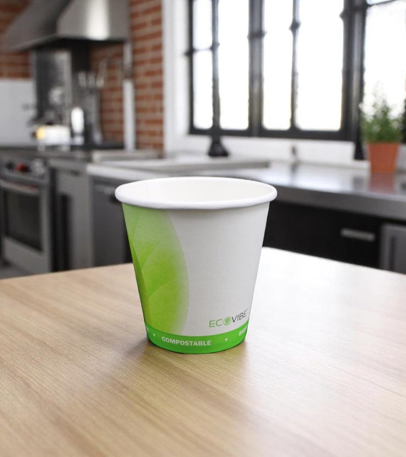 6 Oz Single Wall Ecovibe Leaf Print Compostable Cups 80mm- Qty 1000