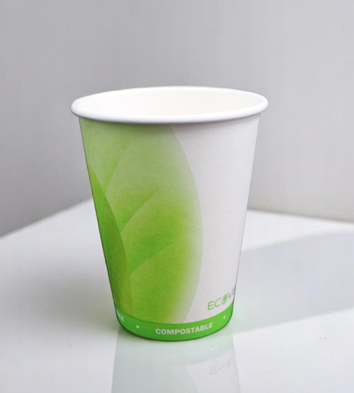 12 Oz Single Wall Ecovibe Leaf Print Compostable Cups 90mm - Qty 1000