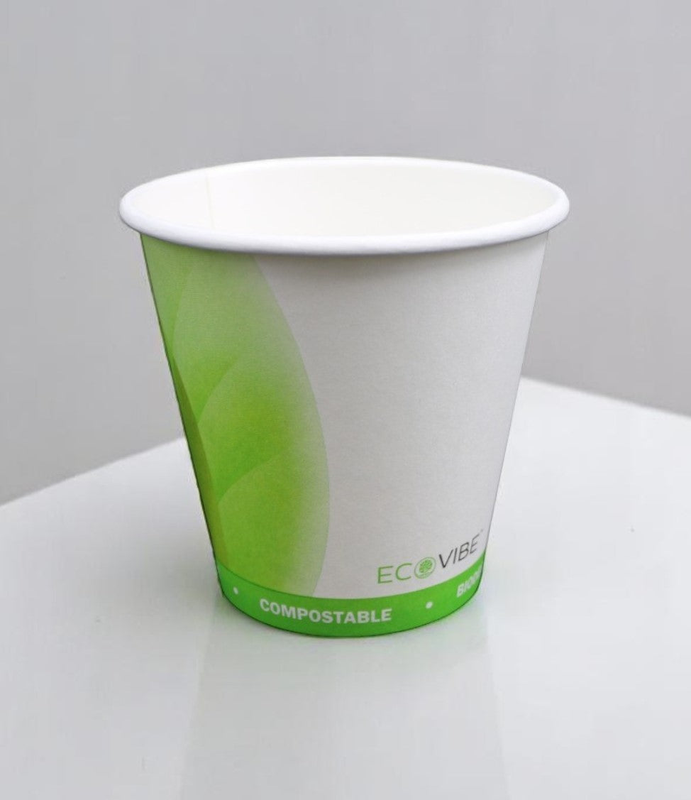 8 Oz Single Wall Ecovibe Leaf Print Compostable Cups 90mm - Qty 1000
