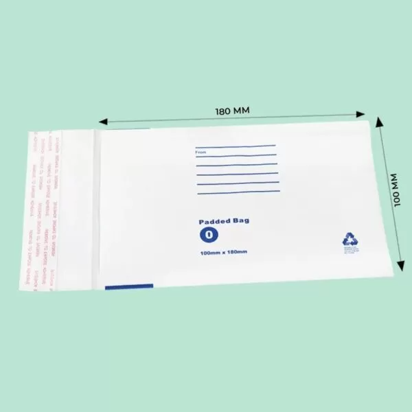 100mm x 180mm Bubble Mailer White Printed Padded Bag
